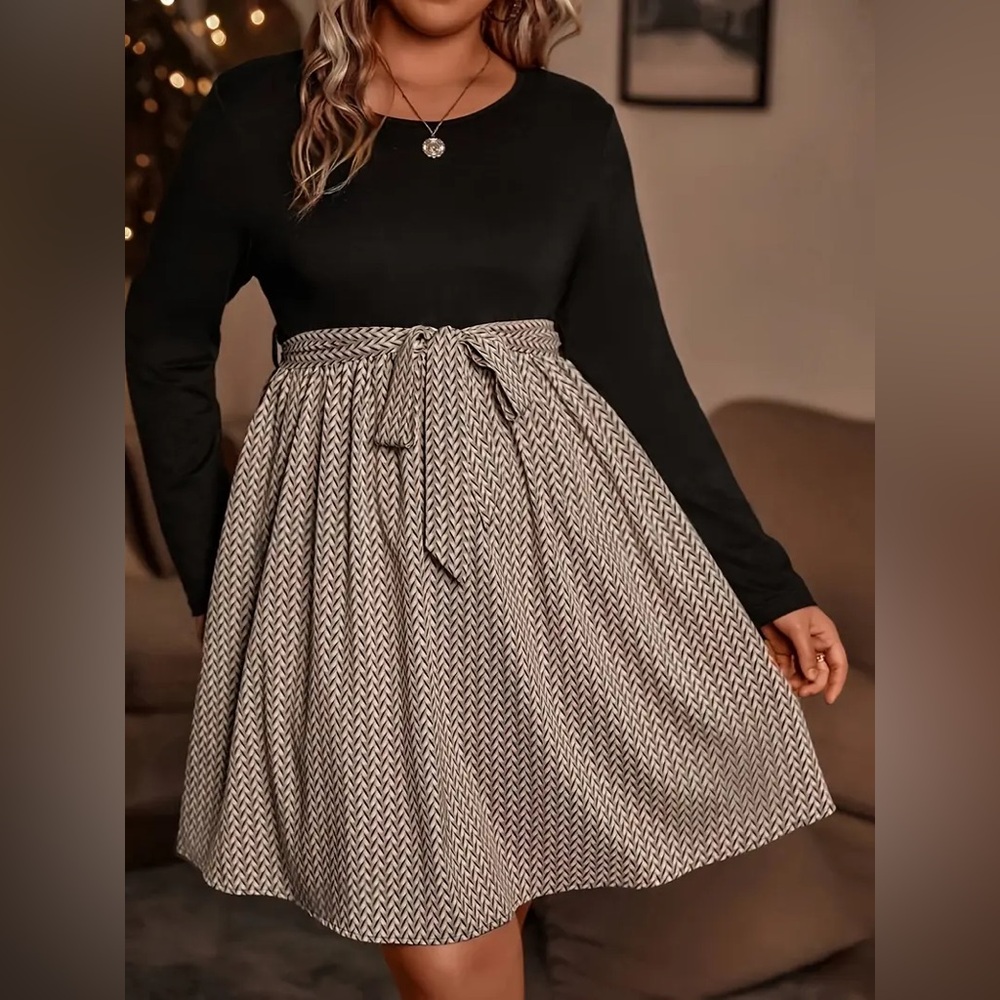 Long Sleeved Geometric Dress